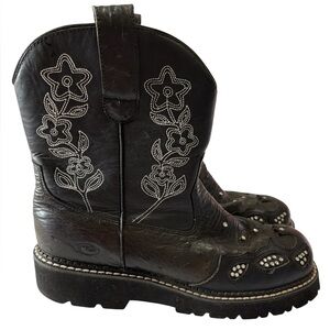 Roper Black Leather Cowboy Boots Rhinestones Lug soles Western Size 9